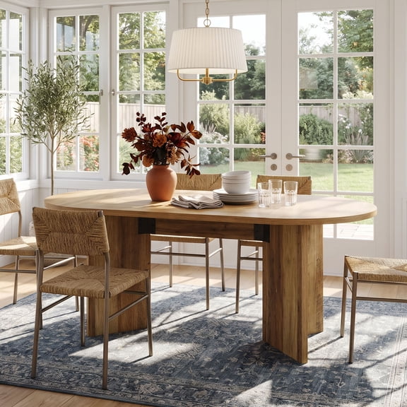Dovelina 63" Oval Dining Table for 4-6, Rustic Kitchen Table with Water-Resistant Top, for Dining Room, Kitchen, Home