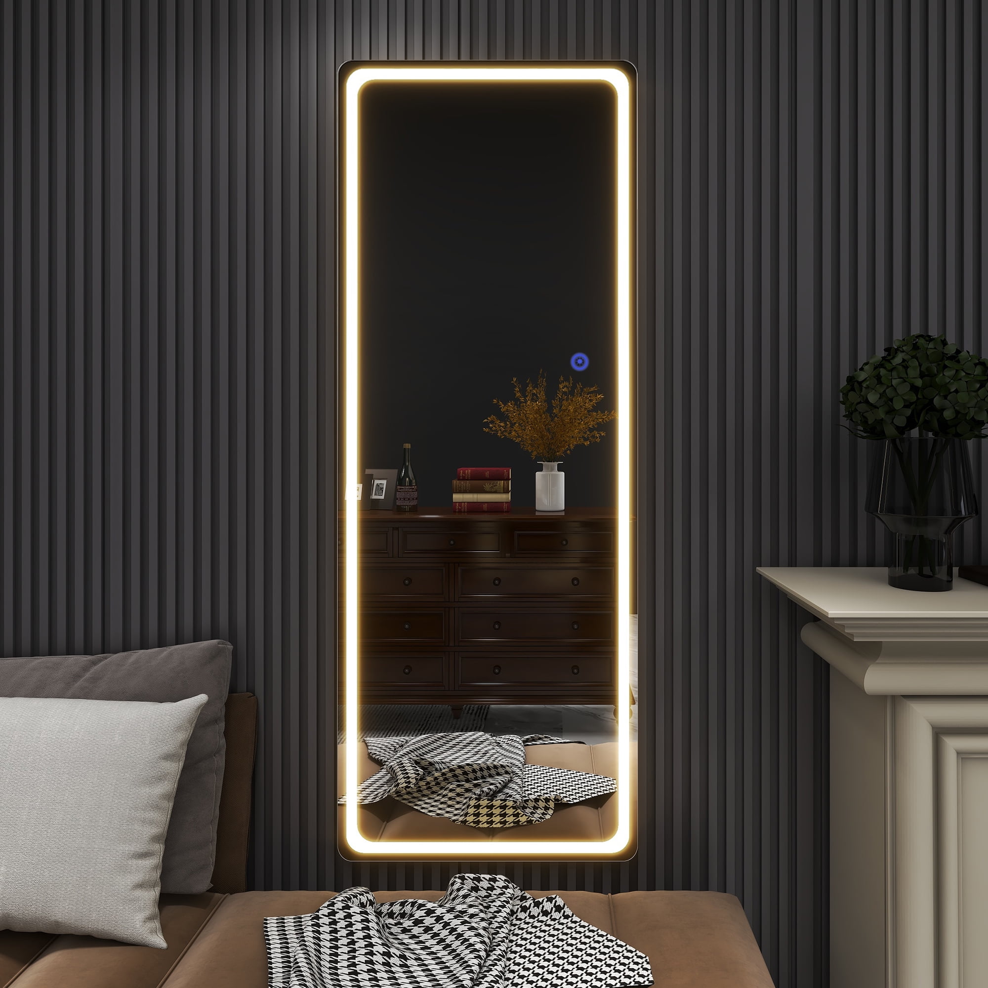 MAYEERTY 63"x20" Frameless Led Mirror Full Length Mirror Rectangle Standing Floor Mirror, Silver