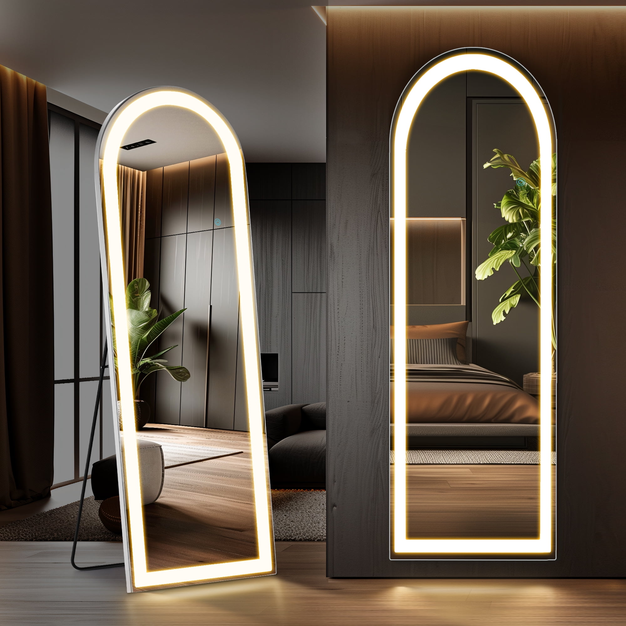 MAYEERTY 64" × 21" LED Full Length Mirror, 3 Color Lighting Floor Standing Mirror with Bracket