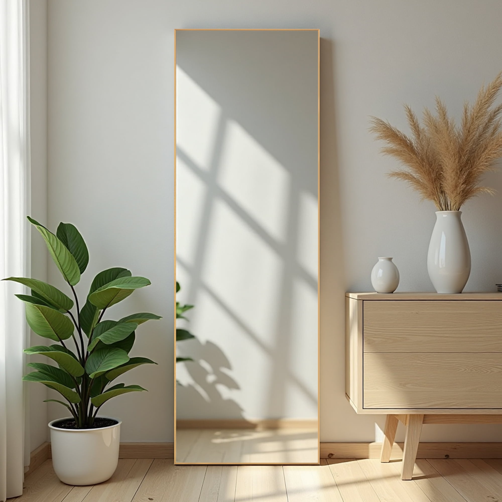 Dovelina 64"x 21" Metal Framed Rectangle Floor Mirror, Full Length Mirror with Free Standing, Bedroom Mirror