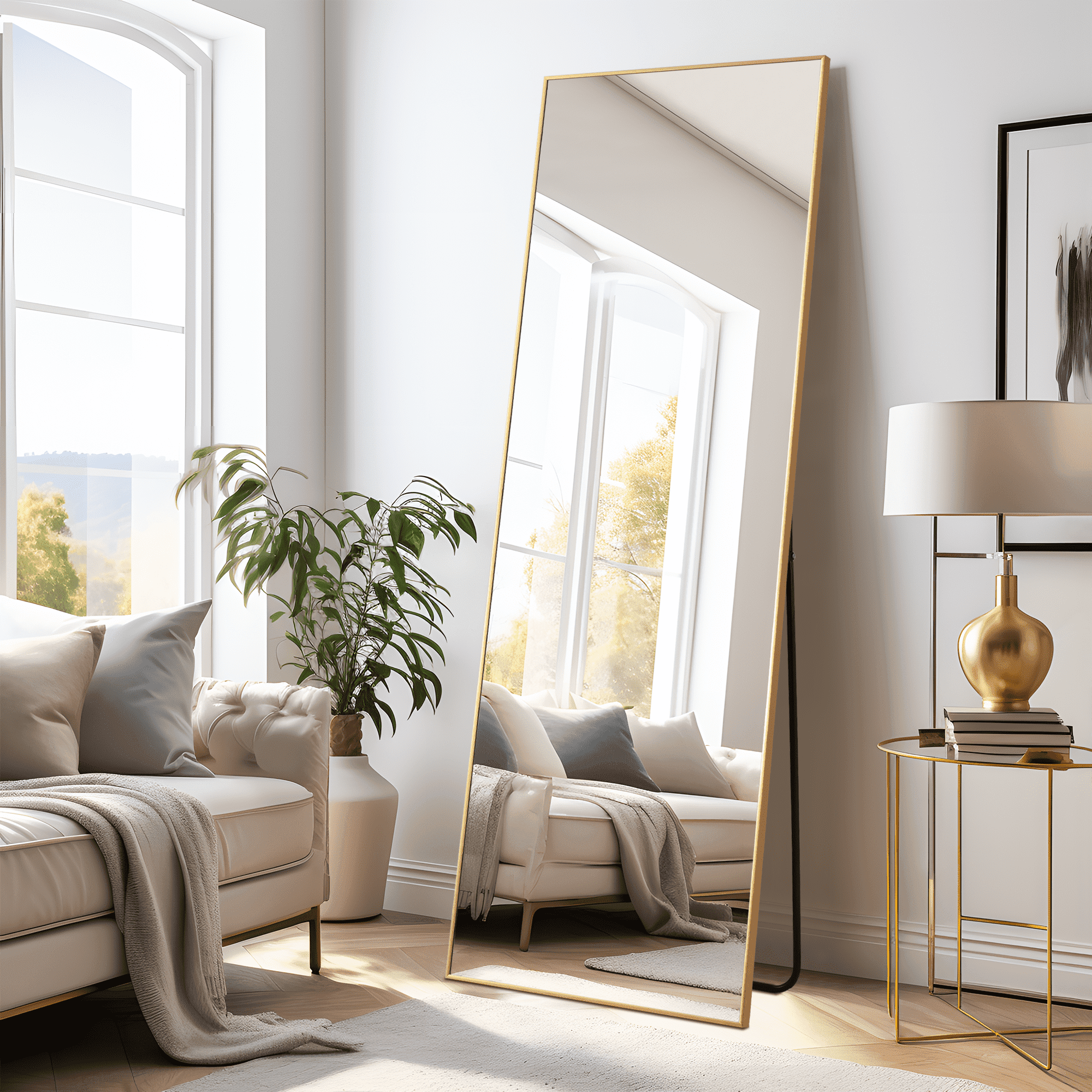 Dovelina 64"x21" Aluminum Alloy Floor Mirror Rectangular Full-length Mirror, Gold