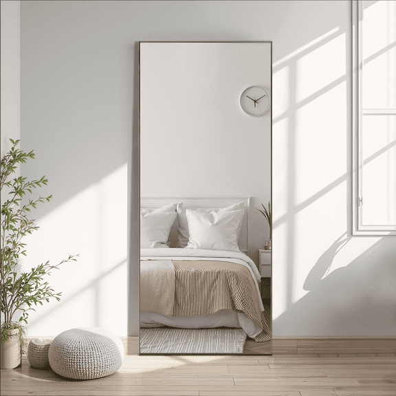 Dovelina 64in Full Length Mirror Rectangle Mirror Full Body Mirror with Bracket, Aluminum Alloy, Black