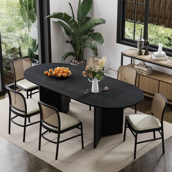 MAYEERTY 67" Rustic Dining Table Mid-Century Oval Wood Kitchen Table for 6 People, Black