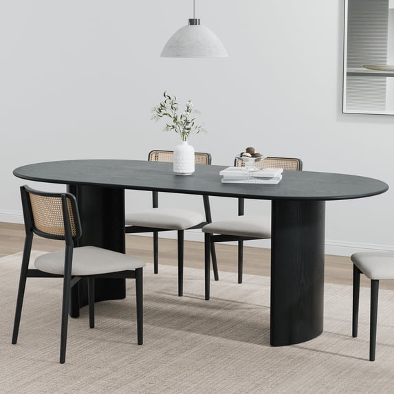 MAYEERTY 67"x33.5" Soild Wood Dining Table Rustic Oval Kitchen Table, Black