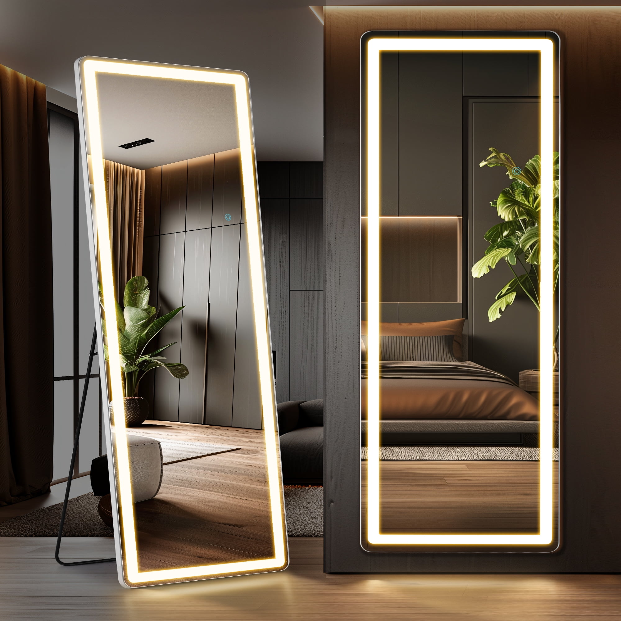 MAYEERTY 71" × 26" LED Full Length Mirror, 3 Color Lighting Floor Standing Mirror with Bracket