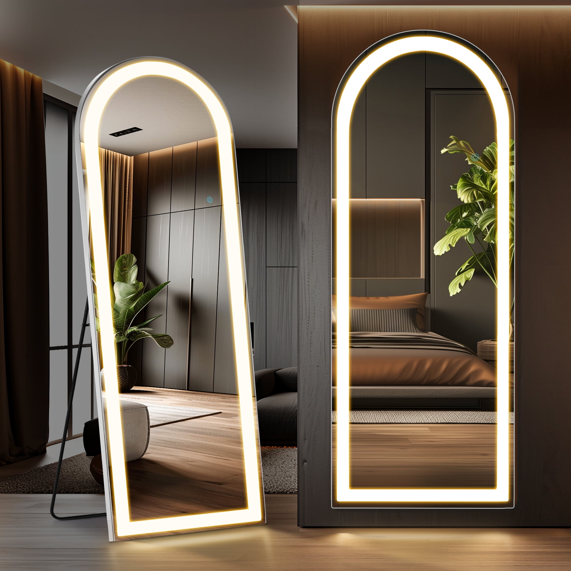 MAYEERTY 71" × 26" LED Full Length Mirror, 3 Color Lighting Floor Standing Mirror with Bracket