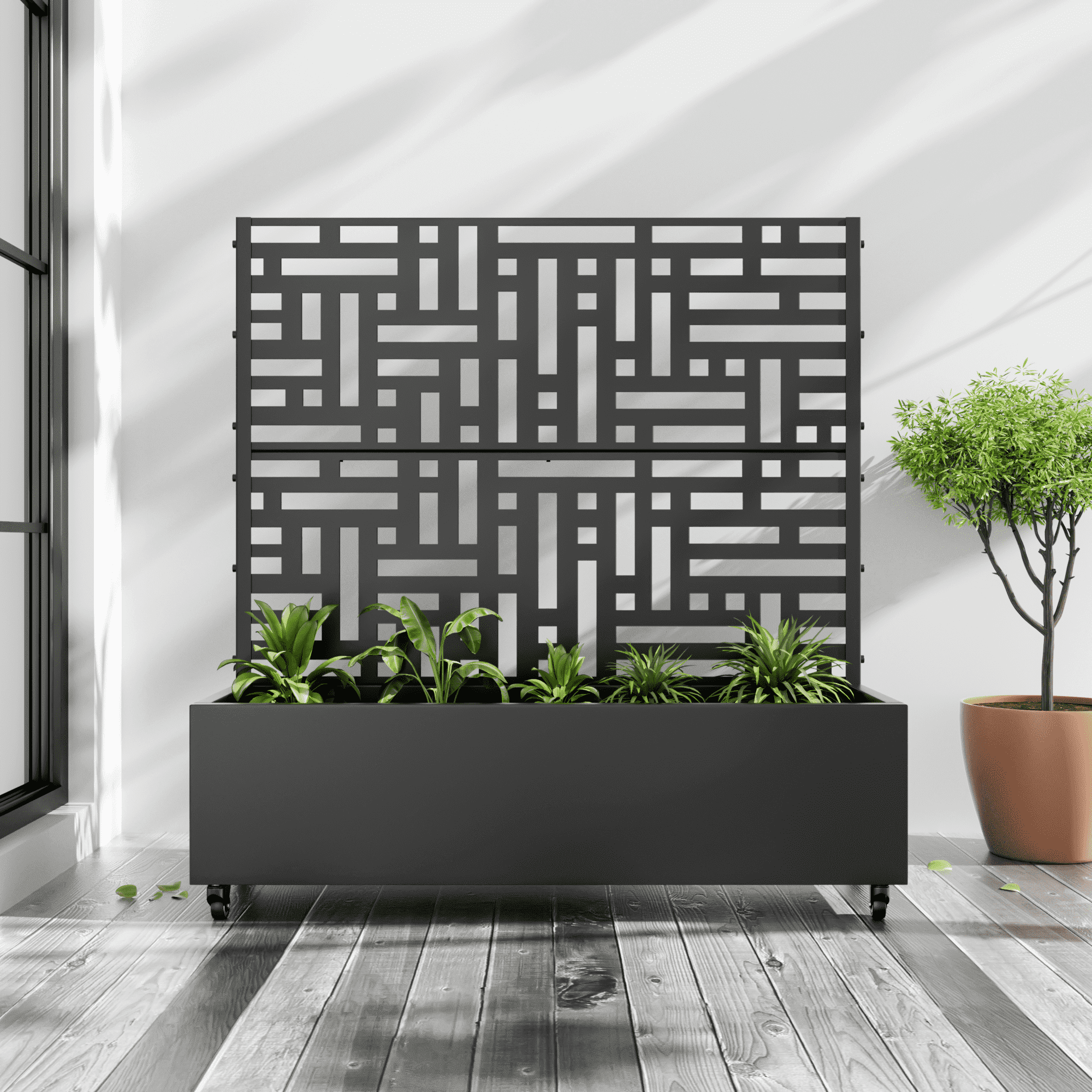 MAYEERTY 47" x 47" Metal Raised Garden Bed with Trellis Planter Box for Climbing Plants