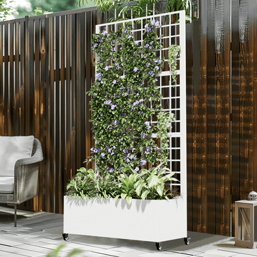 Dovelina 71" x 35" Metal Raised Garden Bed with Trellis Planter Box for Climbing Plants, White