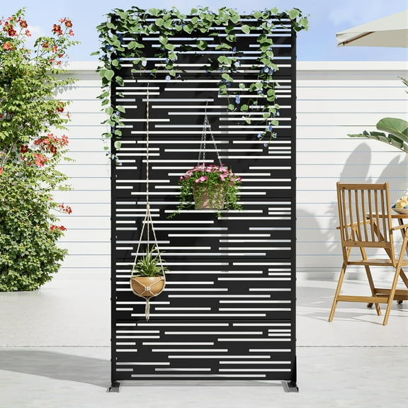 MAYEERTY 72 × 35in Outdoor Privacy Screen with Stand Metal Balcony Decorative Screen, Black