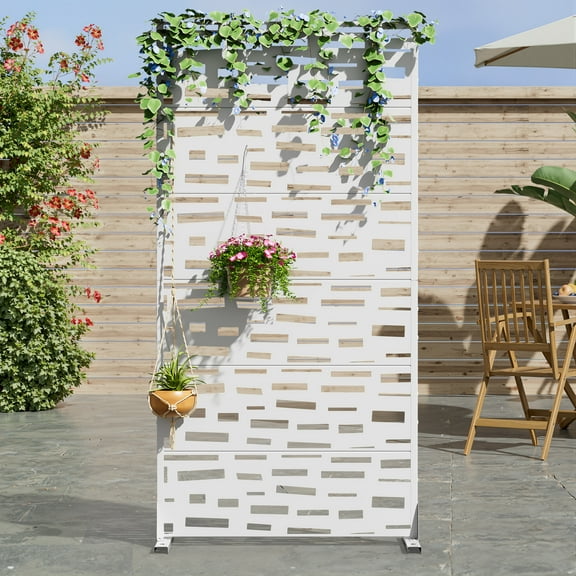 MAYEERTY 72 × 35in Outdoor Privacy Screen with Stand Metal Balcony Decorative Screen, White