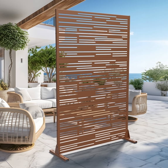 MAYEERTY 72" × 47" Outdoor Privacy Screen, Metal Decorative Screen, Brown