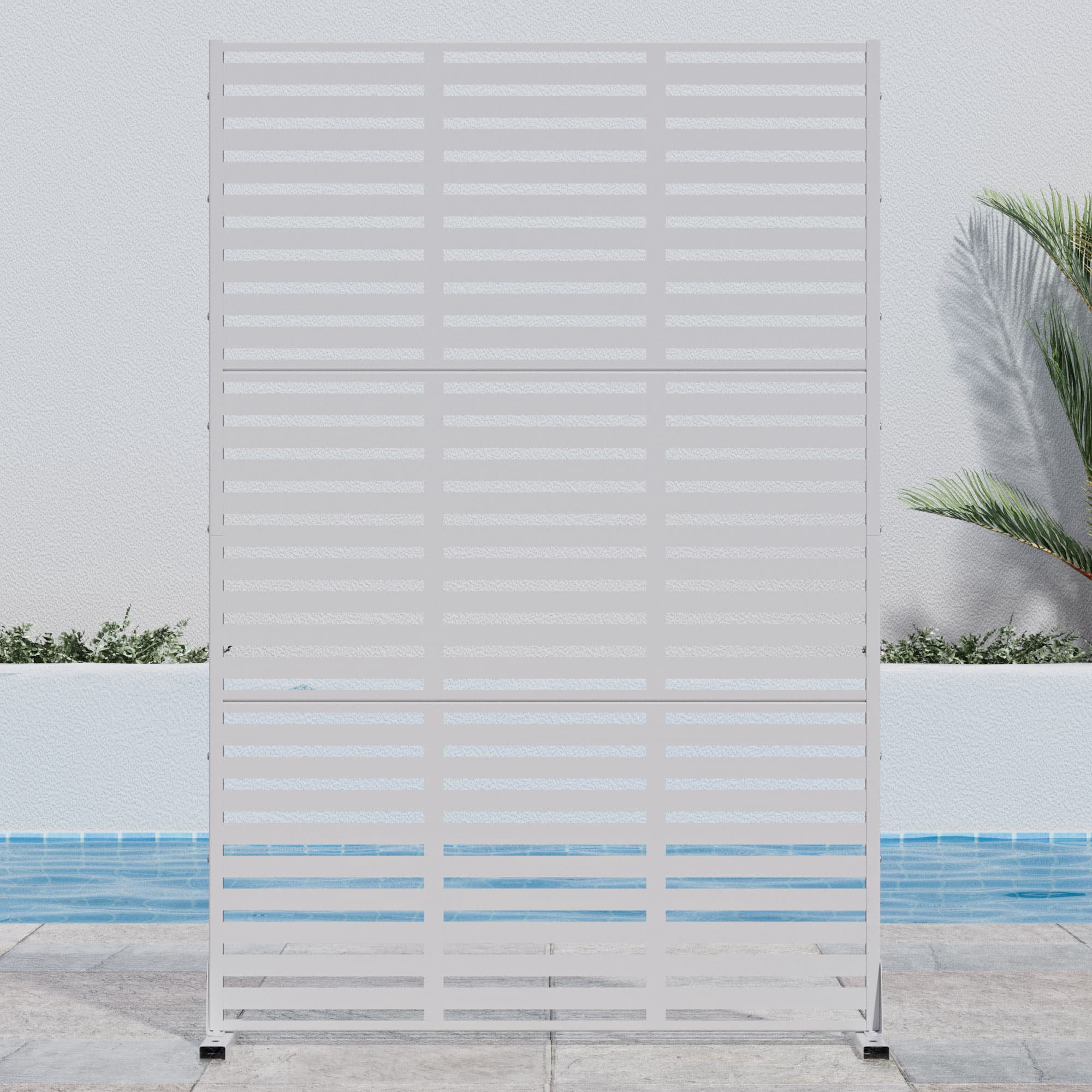 MAYEERTY 72 × 47in Outdoor Privacy Screen with Stand Metal Balcony Decorative Screen, White