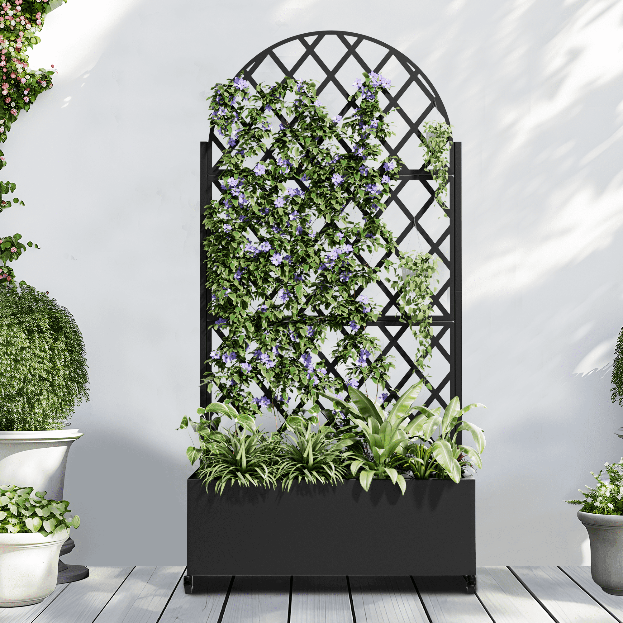 MAYEERTY 72"x35" Metal Arched Raised Garden Bed with Trellis, Outdoor Planter Box for Climbing Plants, Black