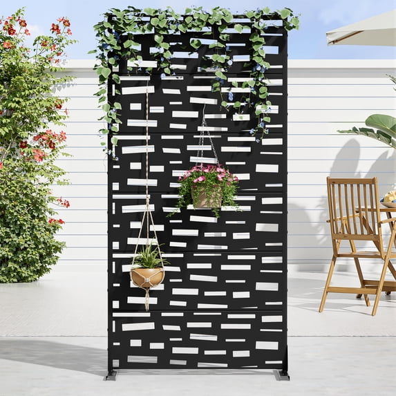 MAYEERTY 72"x35" Outdoor Privacy Screen with Stand Metal Balcony Decorative Screen, Black