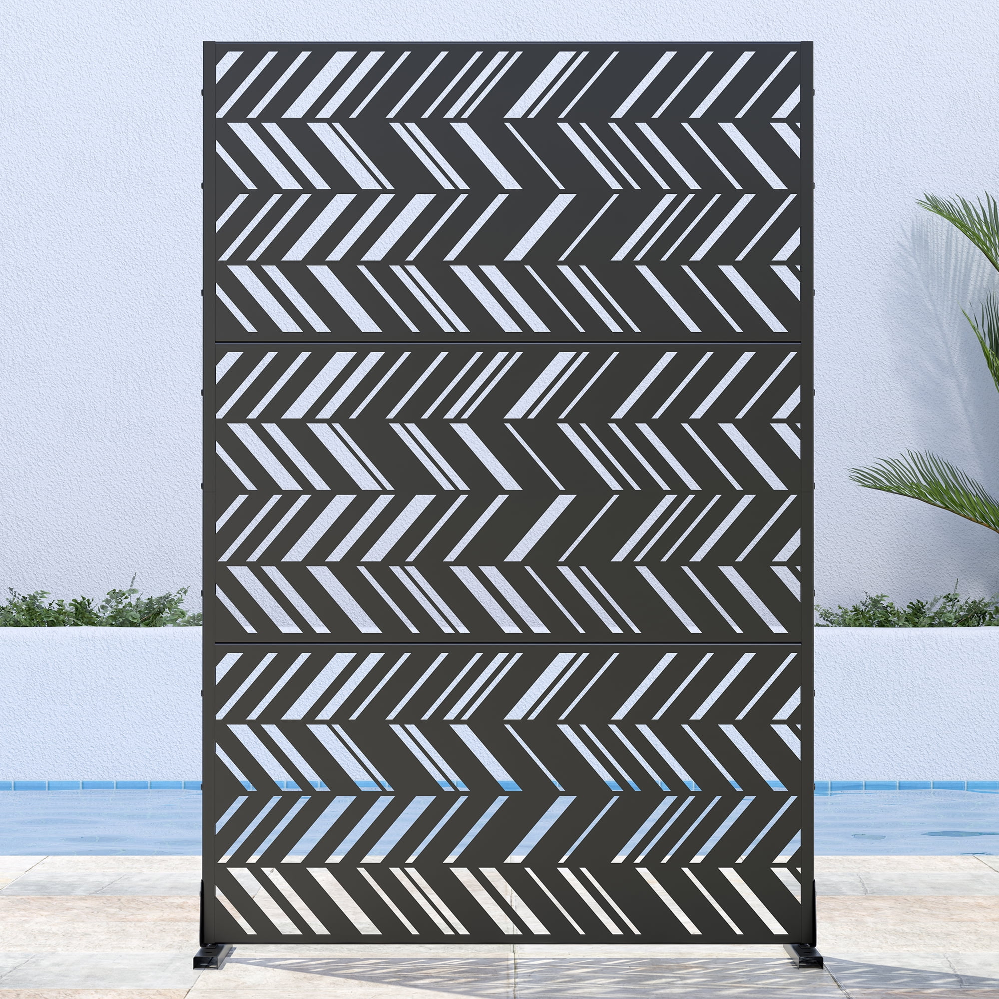 MAYEERTY 72"x47" Outdoor Privacy Screen with Stand Christopher Metal Balcony Decorative Screen,Black