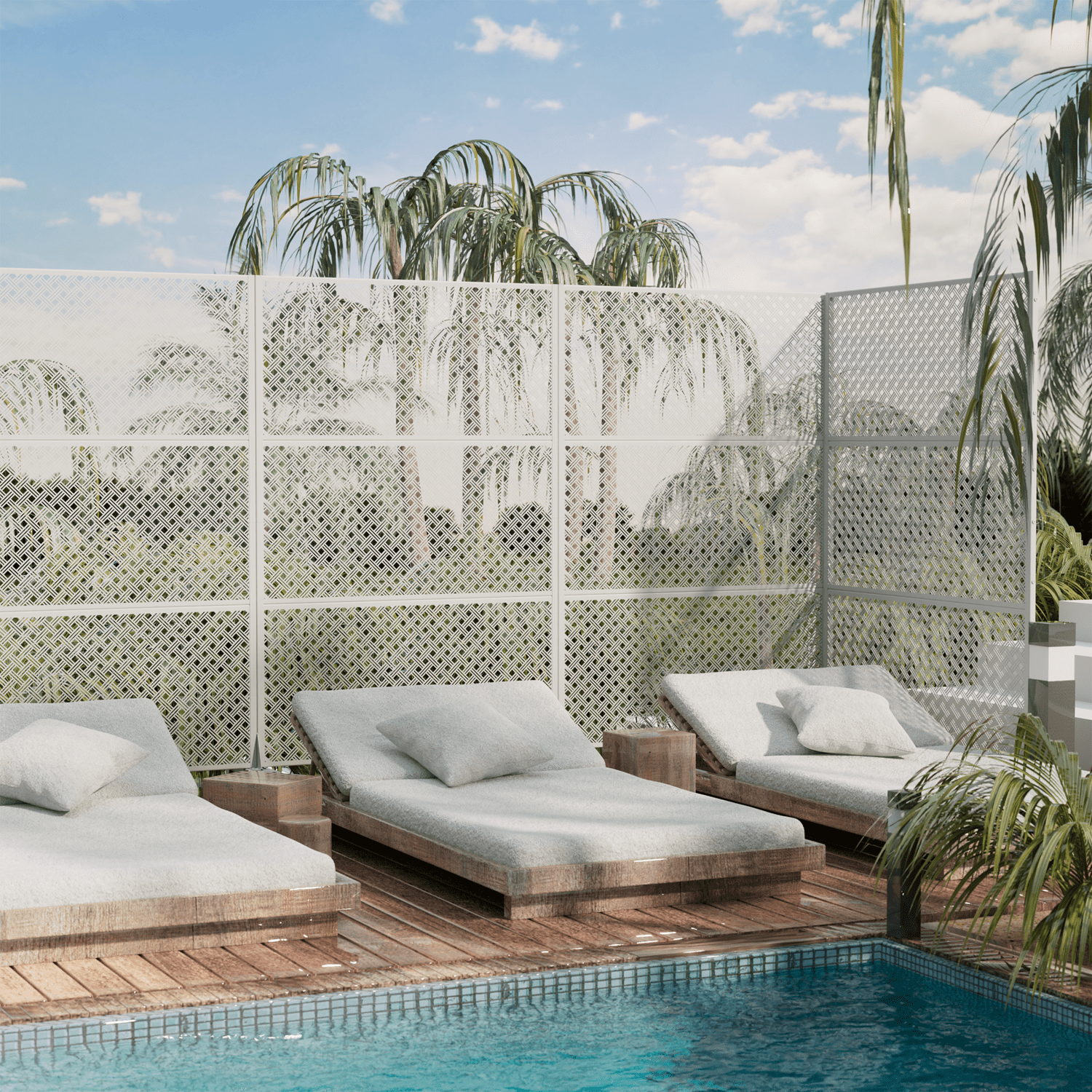 MAYEERTY 72"x47"x16" Outdoor Privacy Screen with Stand Metal Balcony Decorative Screen,White