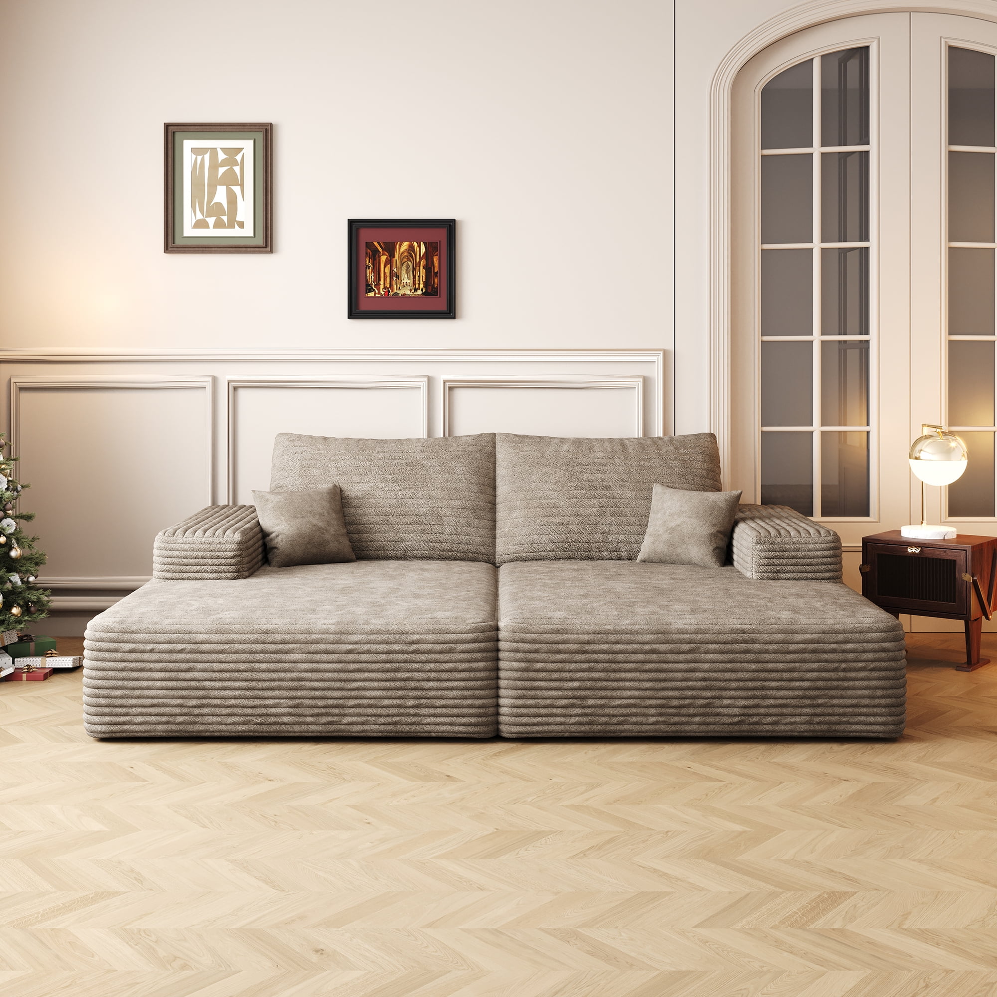MAYEERTY 74.8" Camel Modern Modular Cloud Sectional No Assembly Medium-Size Warm Room