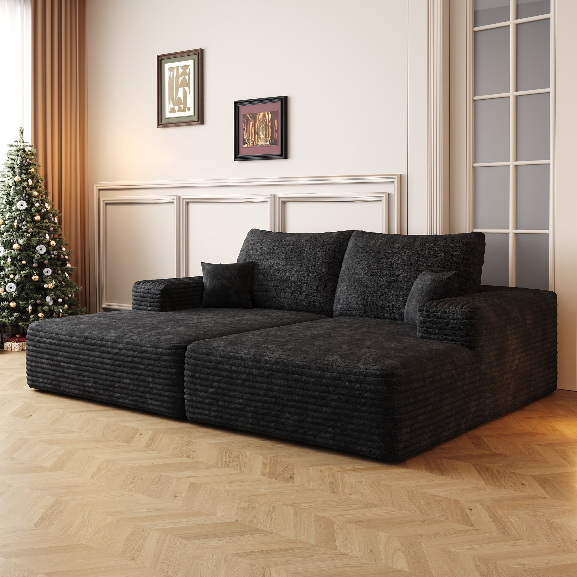 MAYEERTY 74.8" Black Modern Sofa Bed - Dual Sleeper, No Assembly, Multifunctional for Guest Use