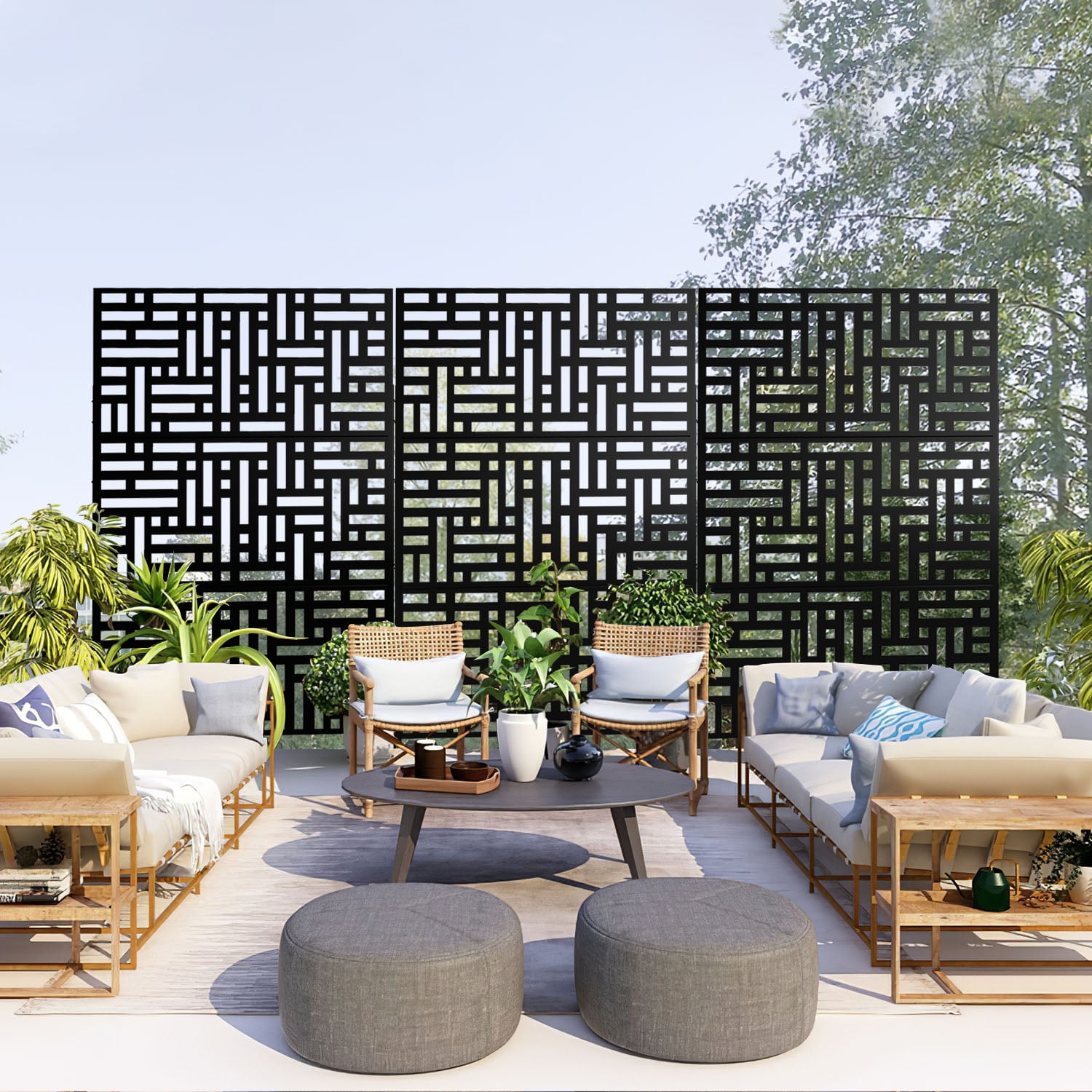 MAYEERTY 76 in x47 in Decorative Privacy Screen Outdoor Divider with Stand