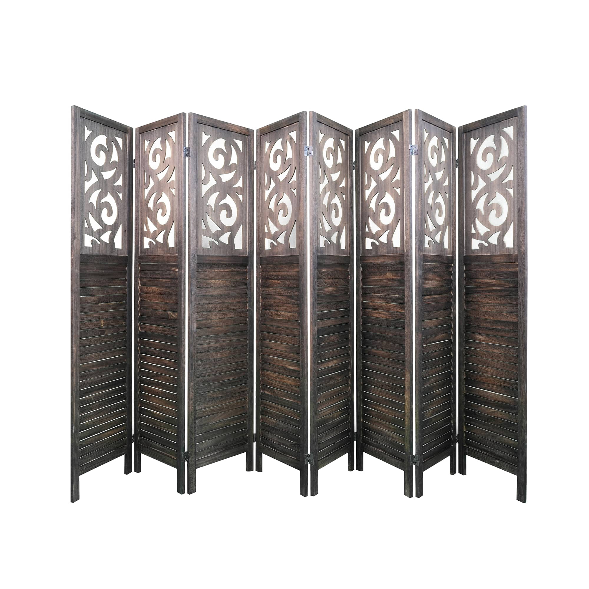 MAYEERTY 8 Panel Freestanding Room Dividers, 6FT Carved Wood Folding Privacy Screens, Rustic Brown
