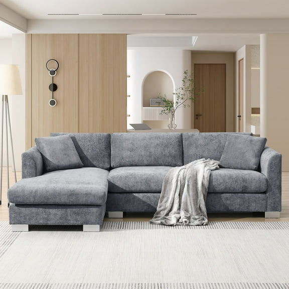 MAYEERTY 96x56" Modern Cloud Sectional Sofa - L-Shaped 4-Seat Chenille Couch with 2 Free Pillows/Oversized Chaise for Living Room/Apartment/Office, 3 Colors