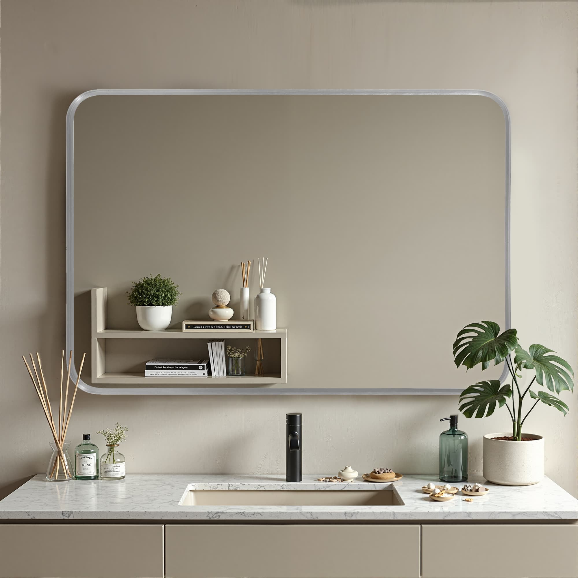 MAYEERTY Aluminum Rounded Rectangle Baking Paint Black Hanging Mirror (Deep Mirror)