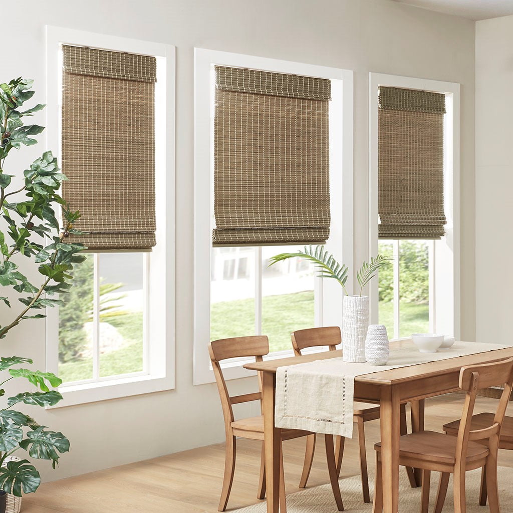 MAYEERTY Bamboo Light Filtering Privacy Roman Window Shade, Natural, 64" L x 31" W