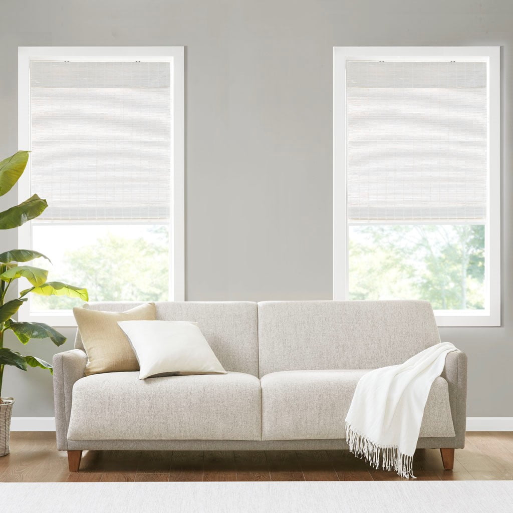 MAYEERTY Bamboo Light Filtering Privacy Roman Window Shade, White, 64" L x 33" W