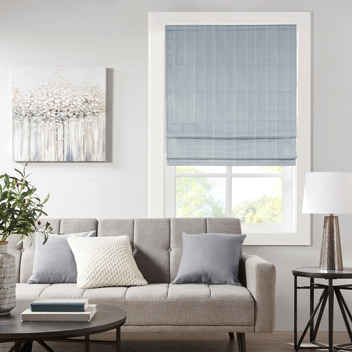 MAYEERTY Basketweave Room Darkening Cordless Roman Shade, Blue, 64" L x 23" W