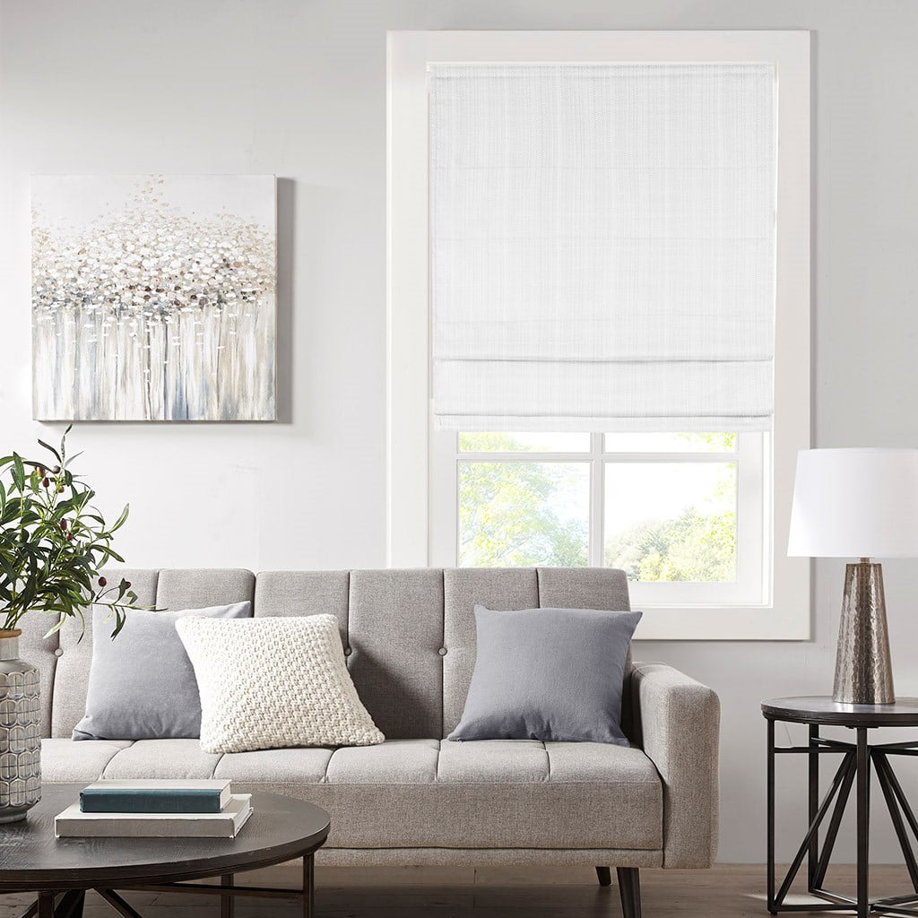 MAYEERTY Basketweave Room Darkening Cordless Roman Shade, Light Grey, 64" L x 33" W