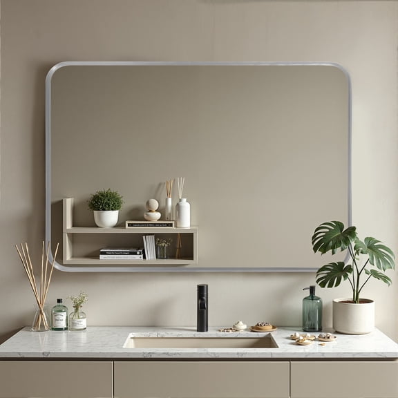 Dovelina Aluminum Rounded Rectangle Baking Paint Black Hanging Mirror (Deep Mirror)