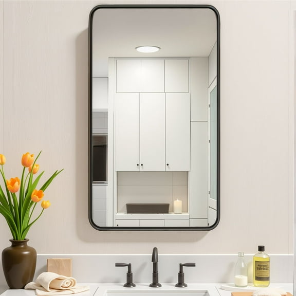 Dovelina Solid Wood Carved Rattan Right-Angled Arched Brown Hanging Mirror