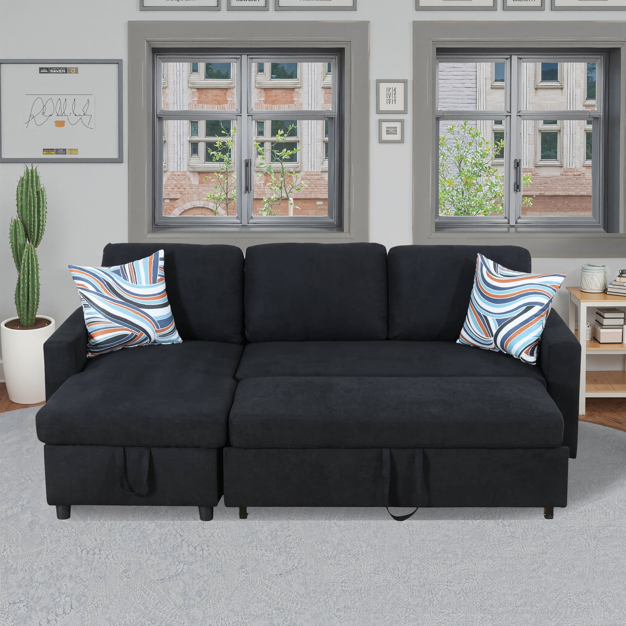 MAYEERTY Black Flannelette 2-Piece Couch - Living Room Sofabed