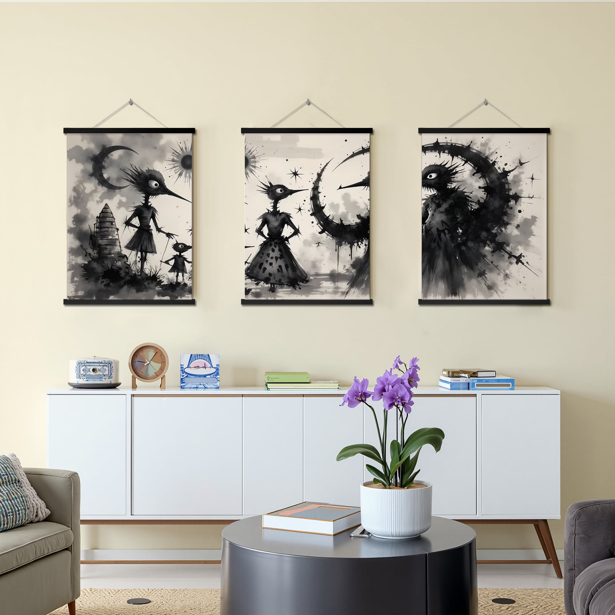 MAYEERTY Modern Abstract Wall Art Painting, Living Room Decor, Black Hanging Rod Frame, 23.6"x15.8"