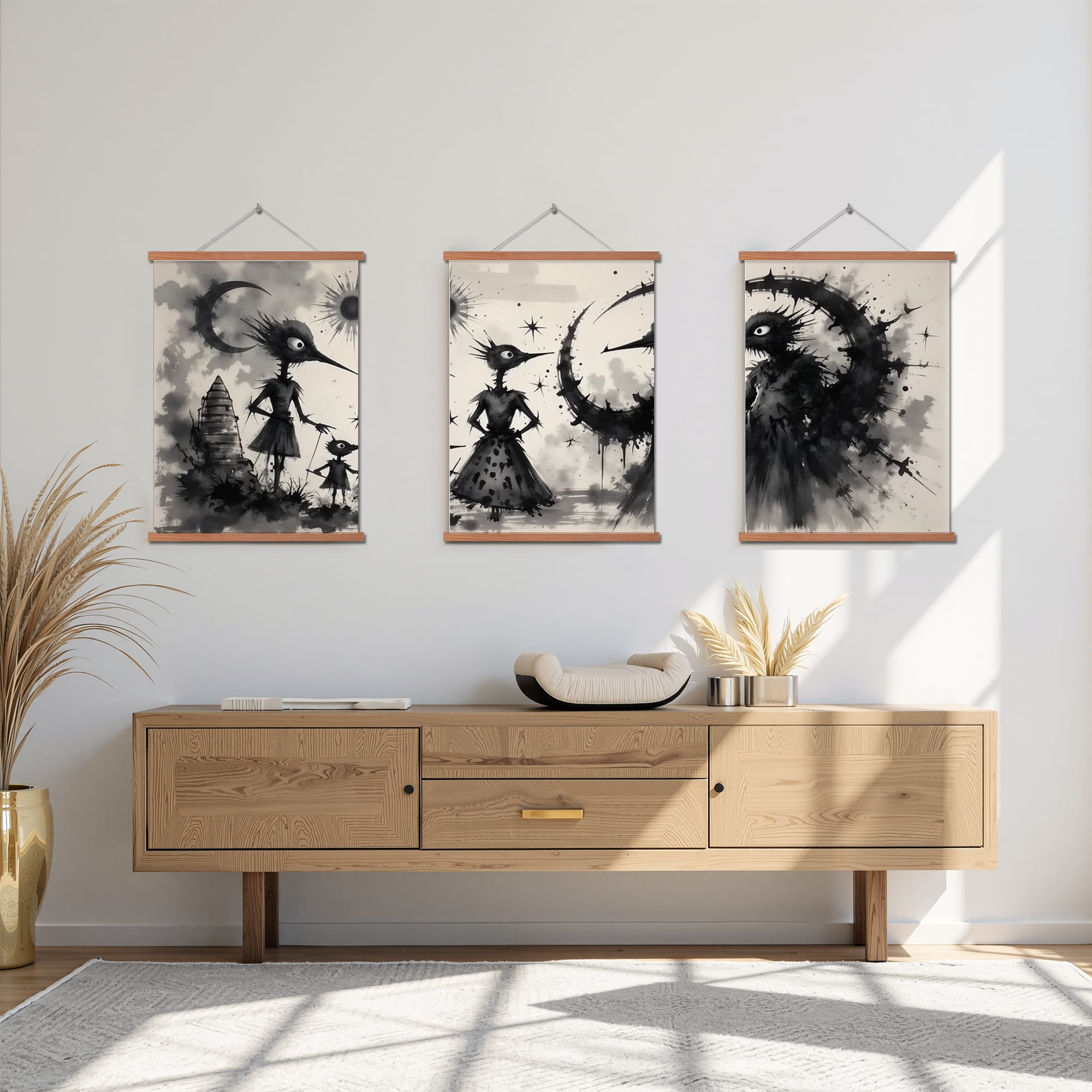 MAYEERTY Modern Abstract Wall Art Painting, Living Room Decor, Brown Hanging Rod Frame, 23.6"x15.8"