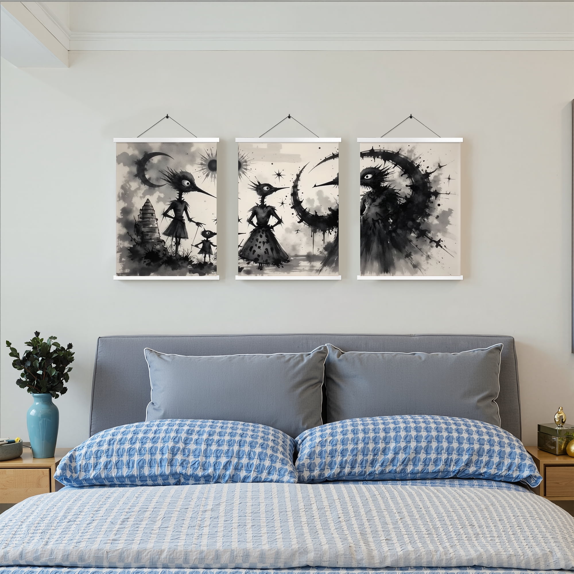 MAYEERTY Modern Abstract Wall Art Painting, Living Room Decor, White Hanging Rod Frame, 23.6"x15.8"