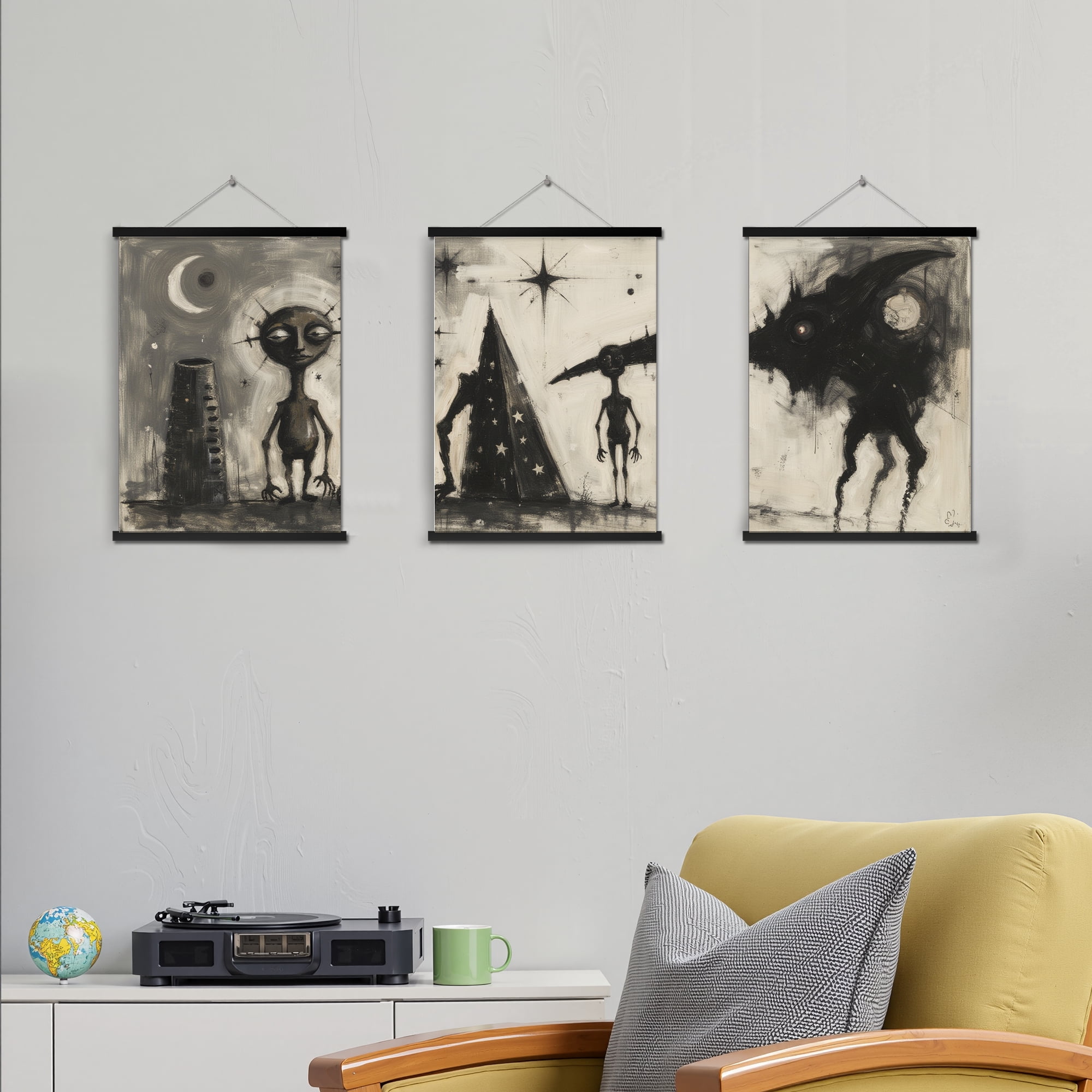 MAYEERTY Modern Abstract Wall Art Painting, Living Room Decor, Black Hanging Rod Frame, 15.7"x11.8"