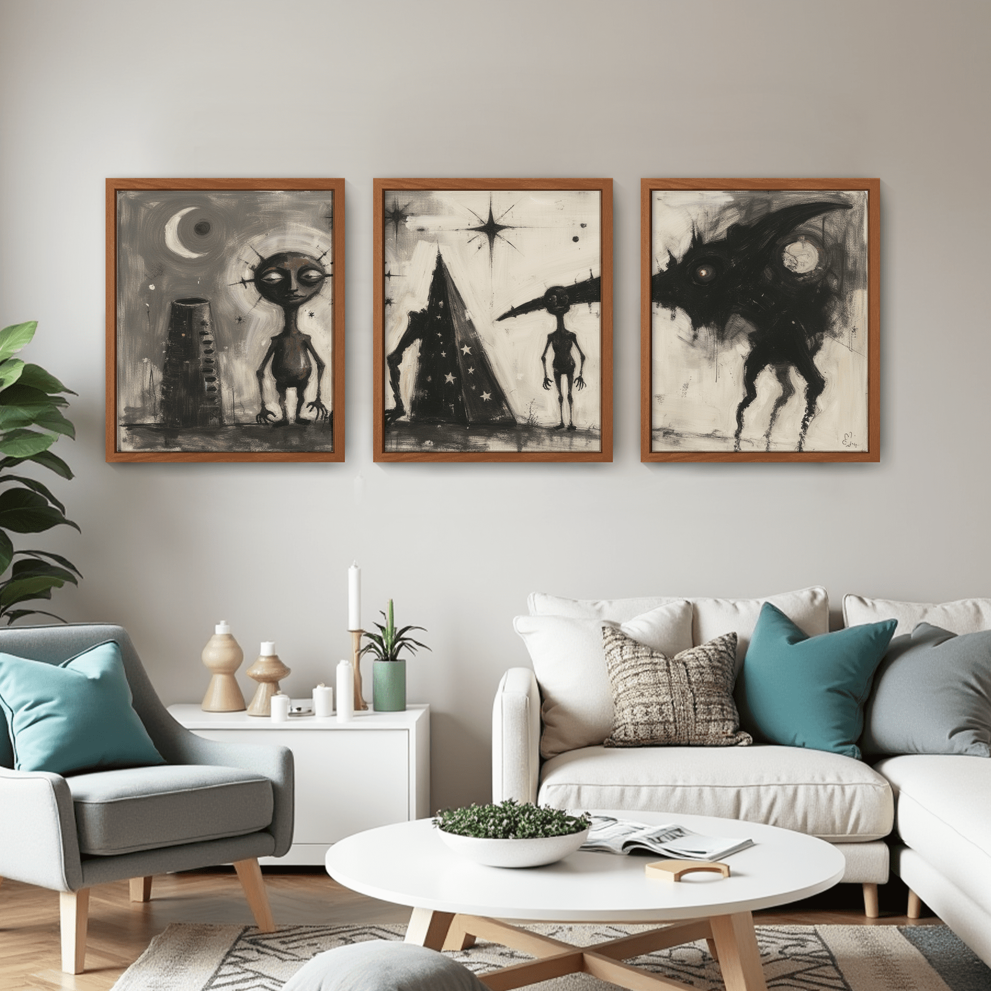 MAYEERTY Modern Abstract Wall Art Painting, Living Room Decor, Brown MDF Frame, 7.87"x9.84"
