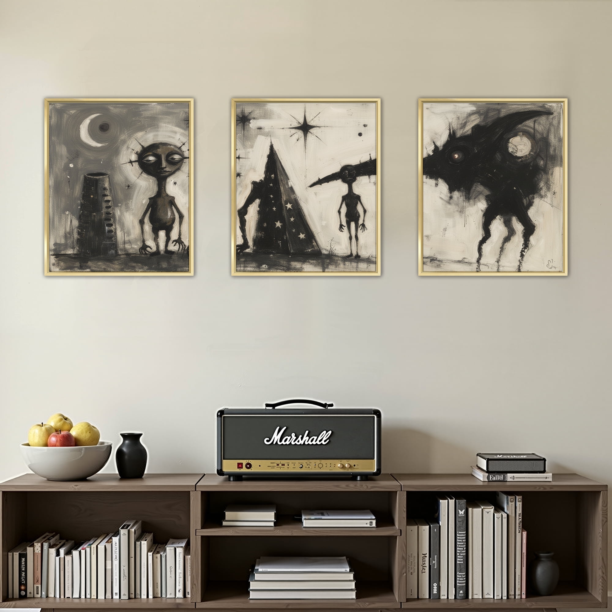 MAYEERTY Modern Abstract Wall Art Painting, Living Room Decor, Gold Aluminum Alloy Frame, 23.6"x15.8"