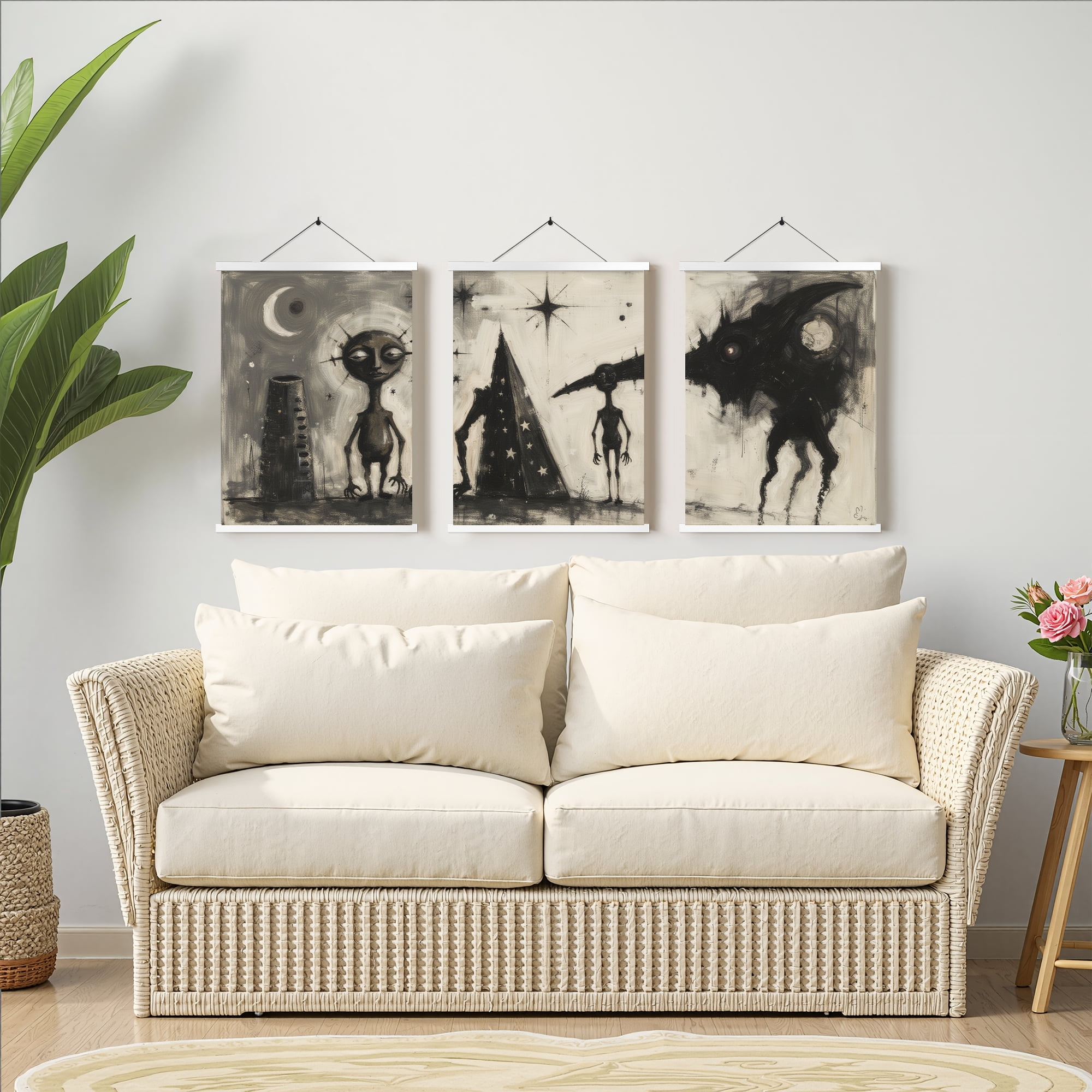MAYEERTY Modern Abstract Wall Art Painting, Living Room Decor, White Hanging Rod Frame, 23.6"x15.8"