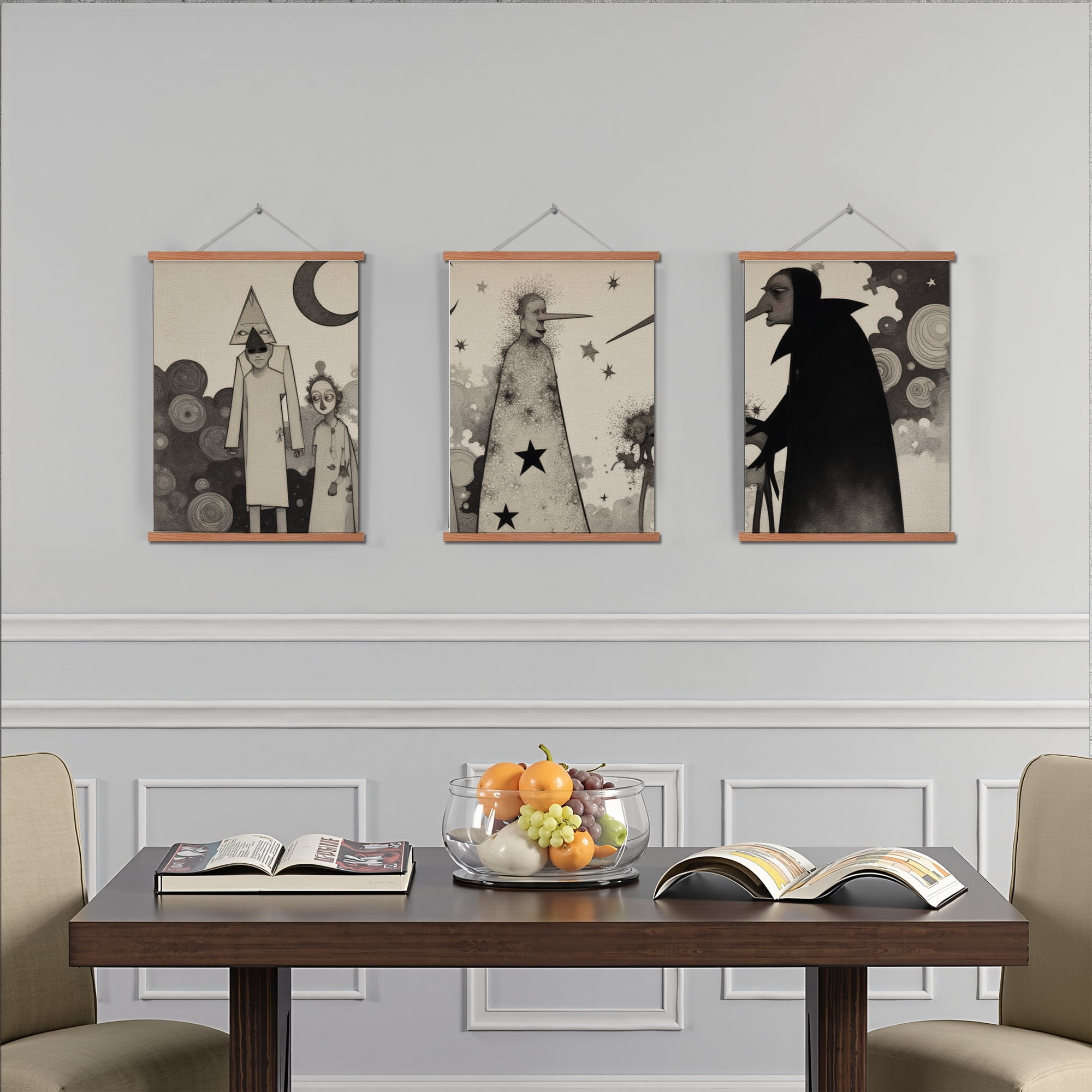 MAYEERTY Modern Abstract Wall Art Painting, Living Room Decor, Brown Hanging Rod Frame, 15.7"x11.8"