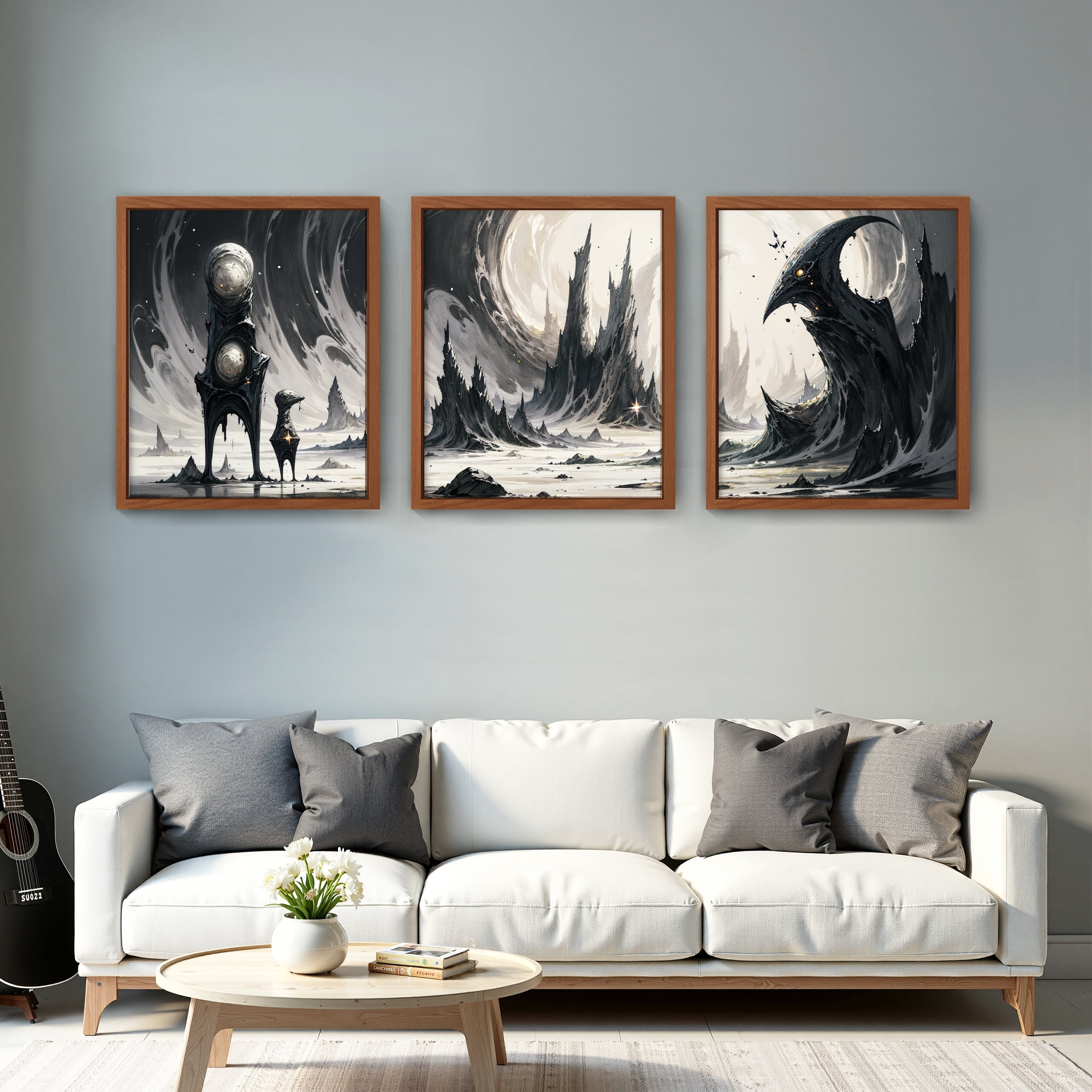 MAYEERTY Modern Abstract Wall Art Painting, Living Room Decor, Brown MDF Frame, 15.7"x11.8"