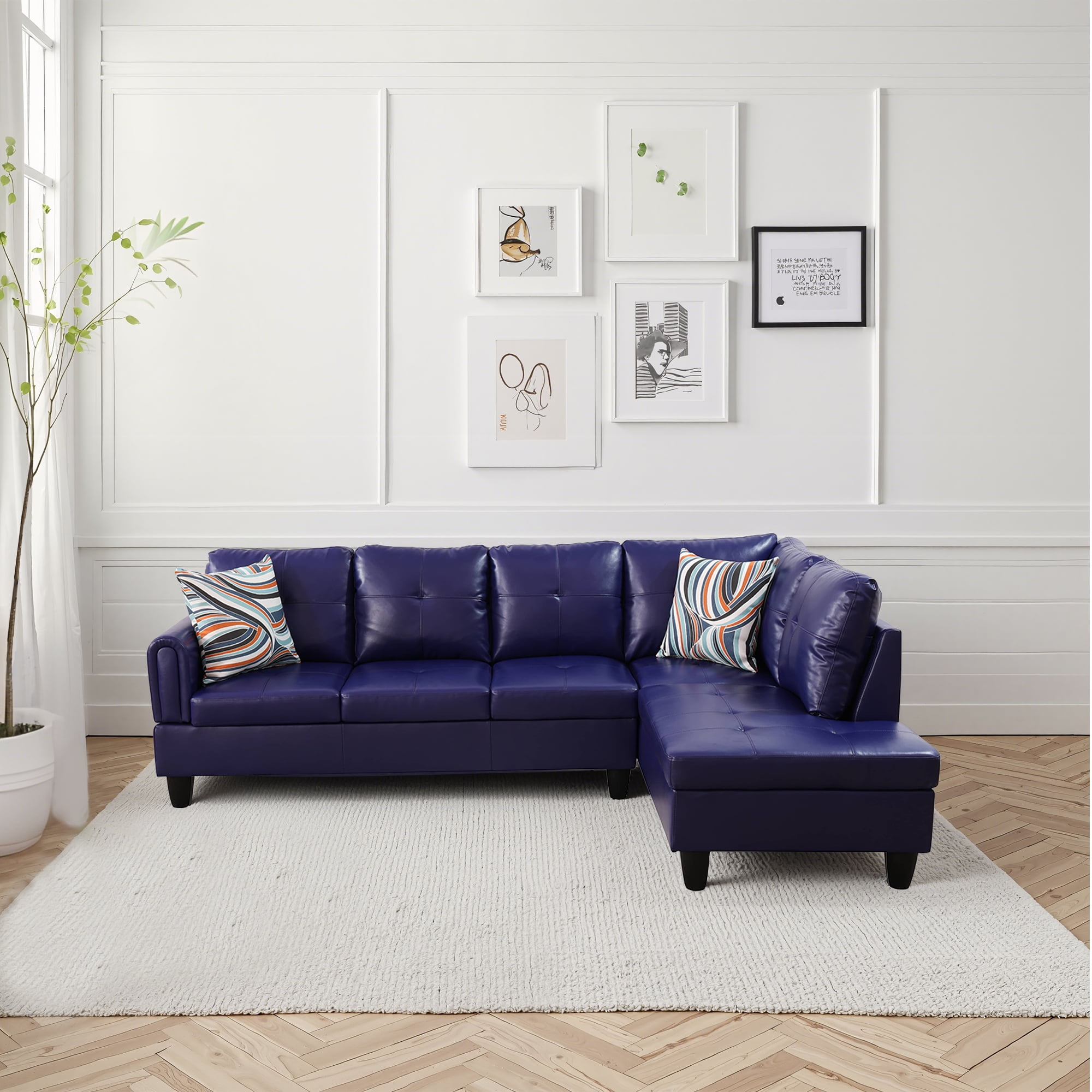 MAYEERTY Blue Faux Leather Living Room Sofa Set
