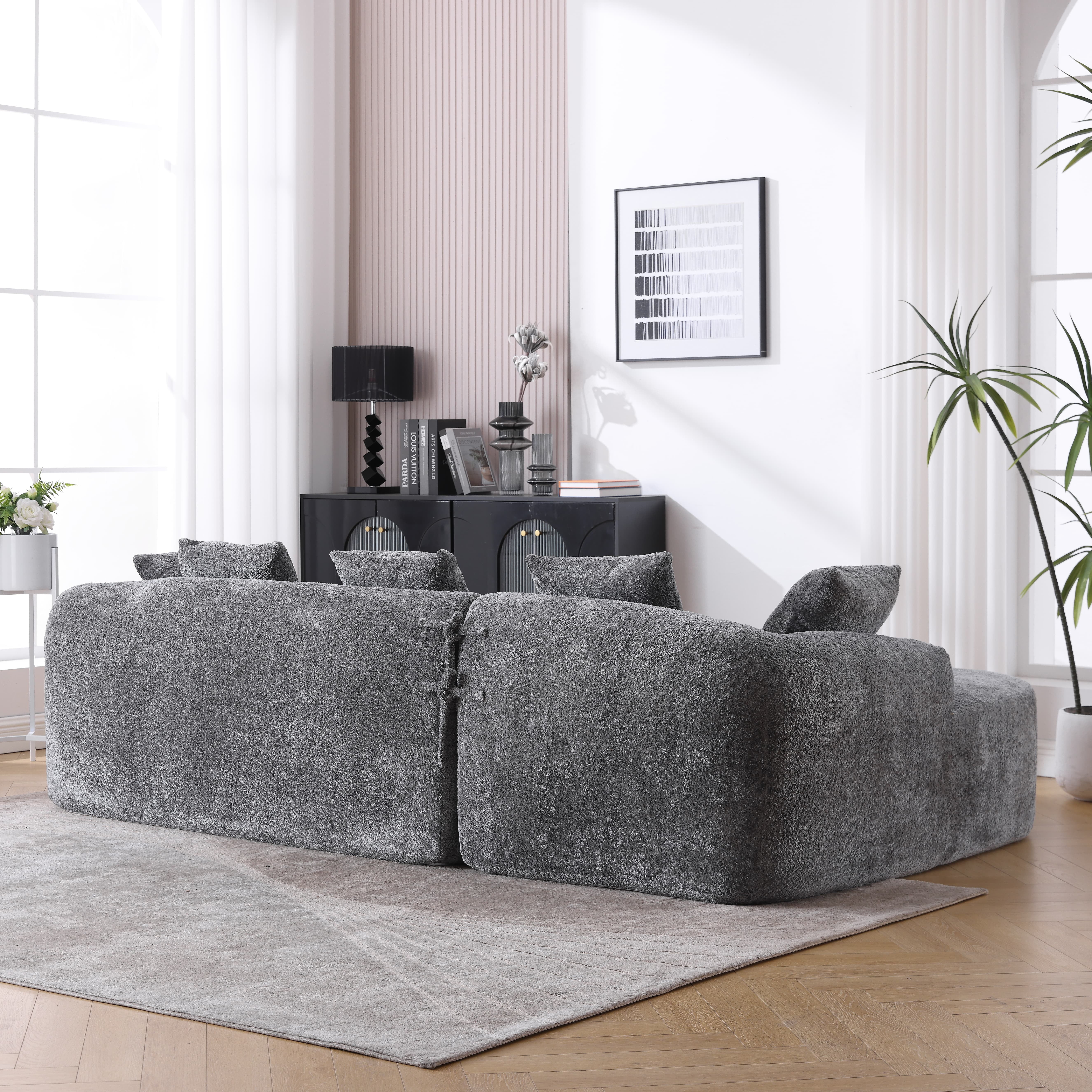 MAYEERTY Boucle Sofa 3 Seater for Living Room Oversized Comfy Sofa L-Shape Sofa Couch with Chaise Home Furniture Sleeper Sectional Sofa for Apartment, Office Left Hand Facing (Gray)