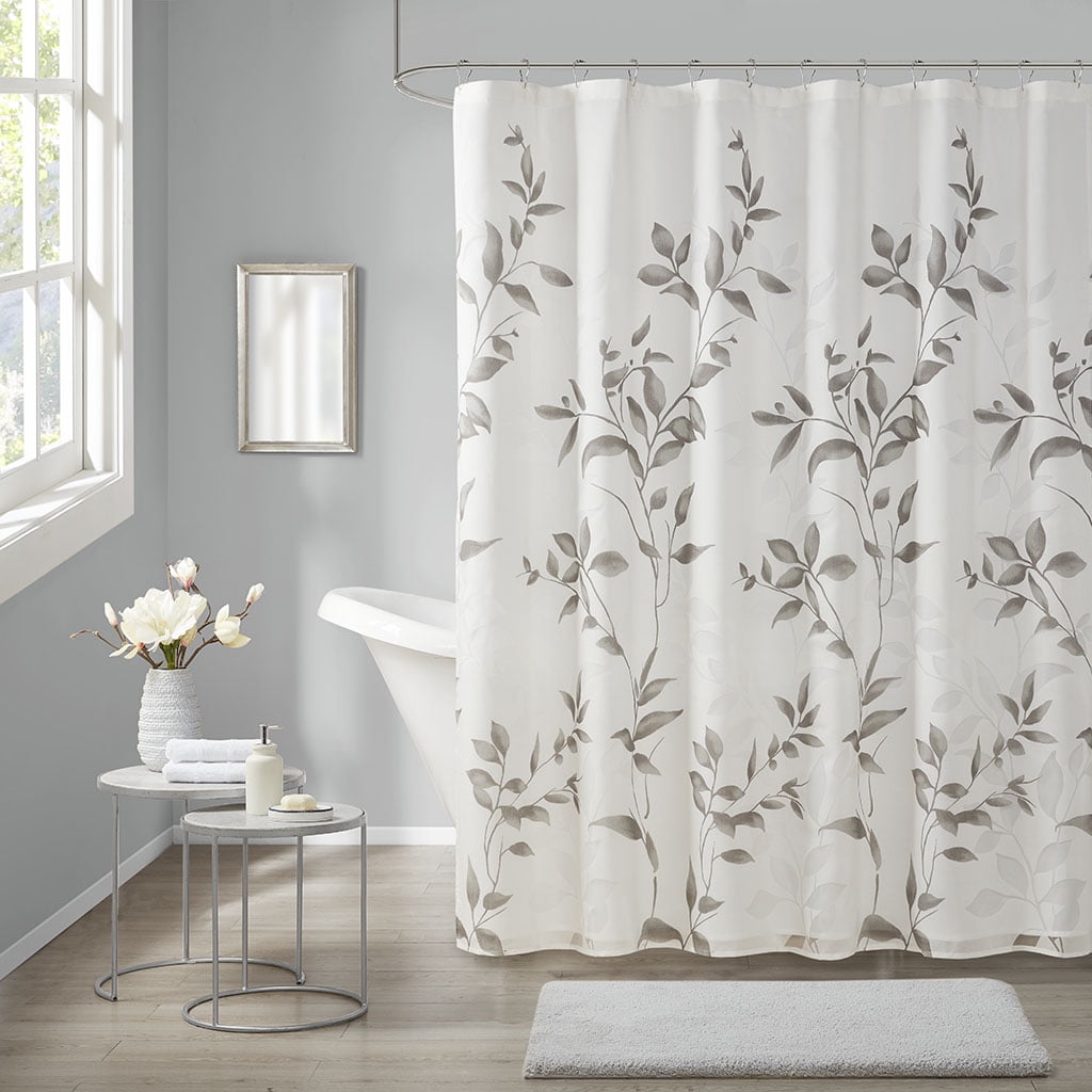 MAYEERTY Burnout Printed Shower Curtain, Grey Floral Bathroom Shower Curtains