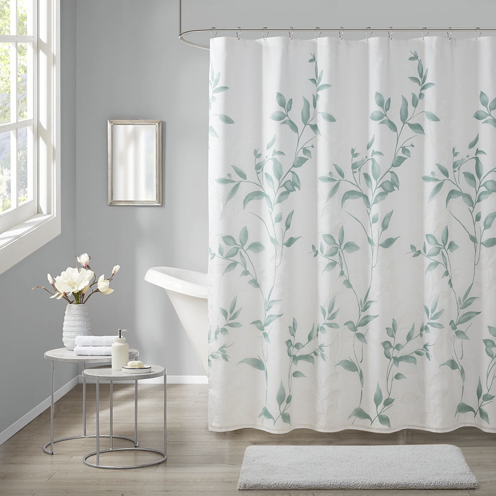 MAYEERTY Burnout Printed Shower Curtain, Seafoam Floral Bathroom Shower Curtains