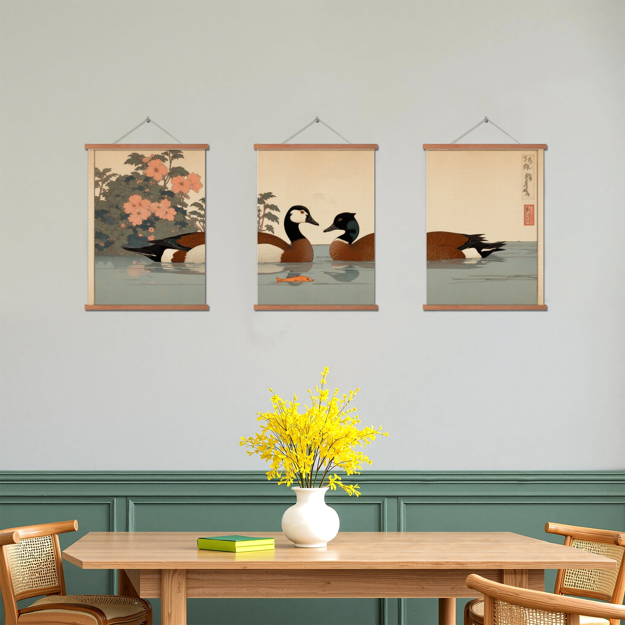 MAYEERTY Modern Abstract Wall Art Painting, Living Room Decor, Brown Hanging Rod Frame, 23.6"x15.8"