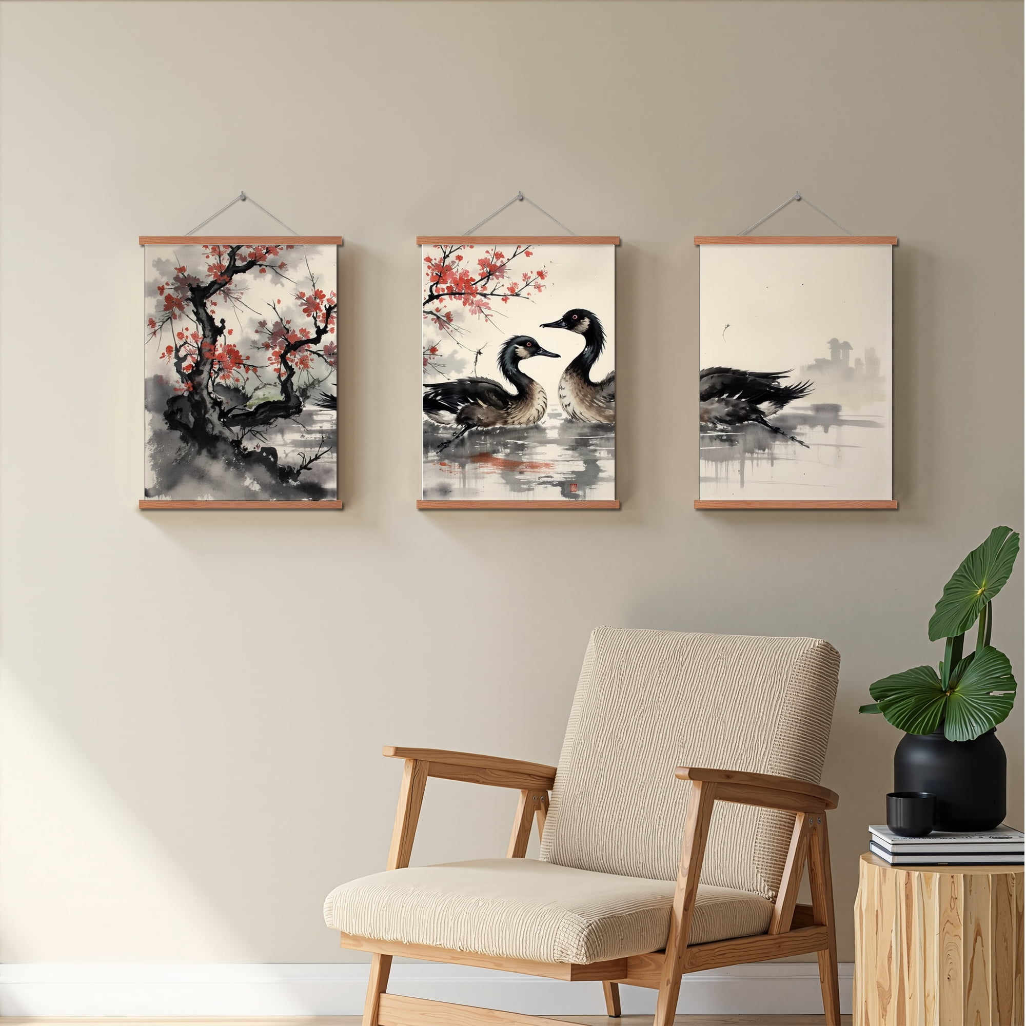 MAYEERTY Modern Abstract Wall Art Painting, Living Room Decor, Brown Hanging Rod Frame, 23.6"x15.8"