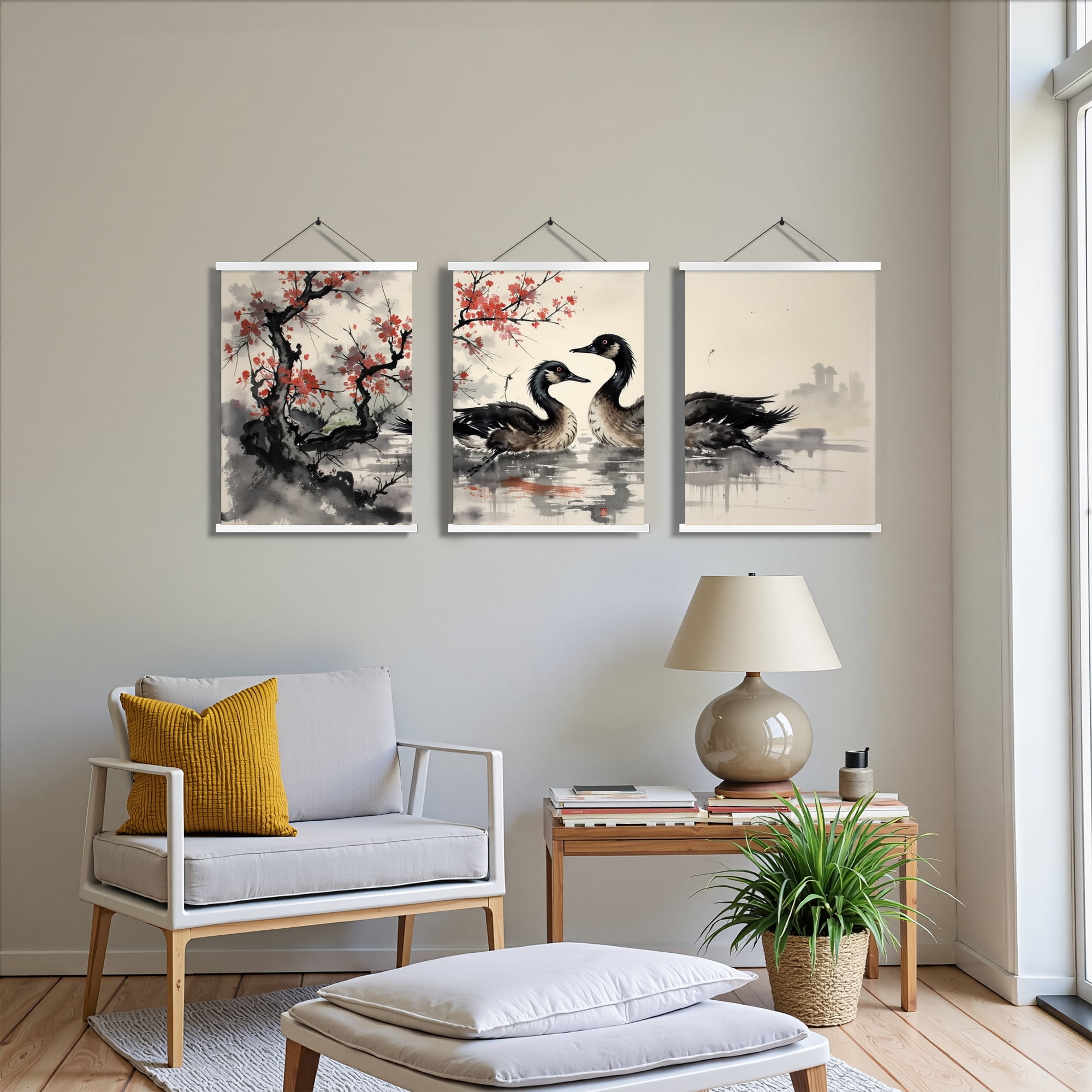 MAYEERTY Modern Abstract Wall Art Painting, Living Room Decor, White Hanging Rod Frame, 15.7"x11.8"