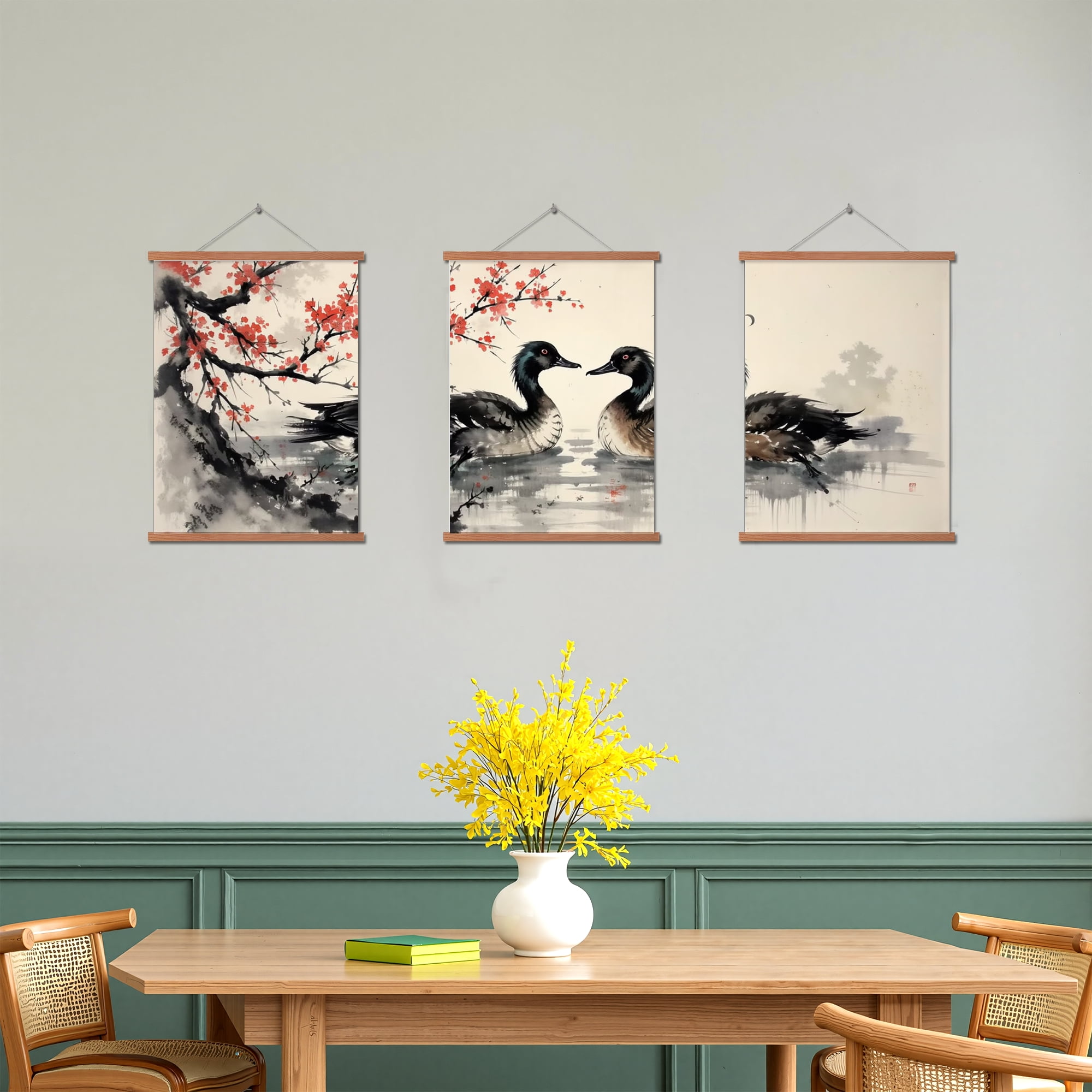 MAYEERTY Modern Abstract Wall Art Painting, Living Room Decor, Brown Hanging Rod Frame, 15.7"x11.8"